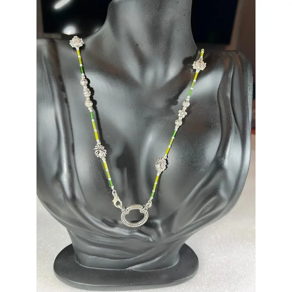 Green Yellow beaded Eye Wear Glasses ID Chain Holder Accessory NEW Deadstock